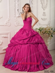 Elegant Ball Gown Sweetheart Beading Taffeta Hot Pink Quinceanera Dress