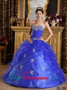 Elegant Blue Ball Gown Sweetheart Floor-length Ruffles Organza Discount Quinceanera Dresses