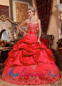 Elegant Red Ball Gown Sweetheart Embroidery with Beading Quinceanera Dress