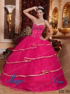 Hot Pink Ball Gown Sweetheart Floor-length Satin and Tulle Beading Dramatic Quinceanera Dress