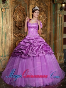 Lavender Ball Gown Sweetheart Made With Taffeta and Organza Appliques Discount Quinceanera Dresses