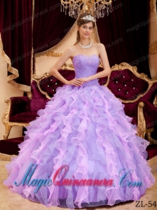 Lilac Ball Gown Sweetheart Floor-length Organza Beading Dramatic Quinceanera Dress