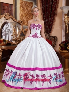 Sweetheart Gorgeous Taffeta Appliques Quinceanera Dress in White and Fuchsia