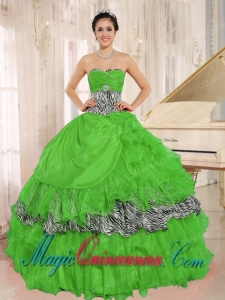 Gorgeous Sweetheart Green Ruffles Quinceanera Dress With Zebra and Beading