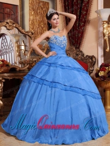 Appliqued Blue Ball Gown Sweetheart Floor-length Taffeta Fashion Quinceanera Dress