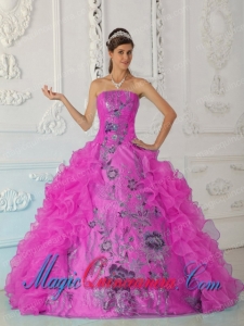 Exquisite Ball Gown Strapless Floor-length Embroidery Hot Pink New style Quinceanera Dress