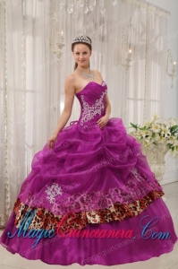 Fuchsia Ball Gown Sweetheart Floor-length Organza and Zebra or Leopard Appliques New style Quinceanera Dress