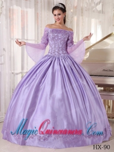 Lavender Ball Gown Off The Shoulder Floor-length Taffeta and Organza Appliques Fashionable Sweet 15 Dresses