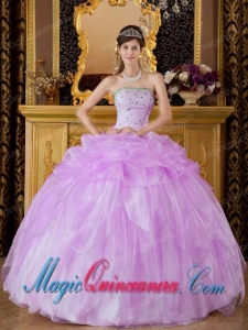 Lavender Ball Gown Strapless Floor-length Organza Beading New style Quinceanera Dress