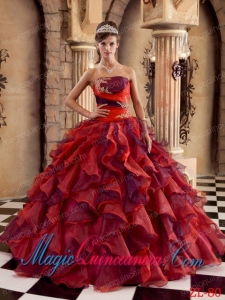 Multi-color Ball Gown Strapless Floor-length Organza Ruffles New style Quinceanera Dress