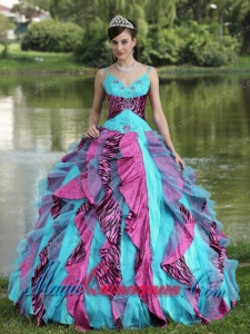 Organza Straps Beading For 2013 Colorful New style Quinceanera Dress