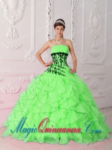 Spring Green Strapless Appliques and Ruffles New style Quinceanera Dress