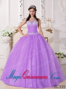 Appliqued Purple Ball Gown Strapless Floor-length Taffeta and Organza Pretty Quinceanera Dress