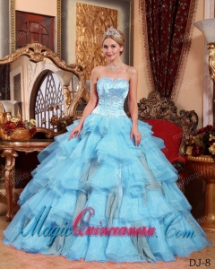 Aqua Blue Ball Gown Sweetheart With Organza Beading Sweet 15 Quinceanera Dresses