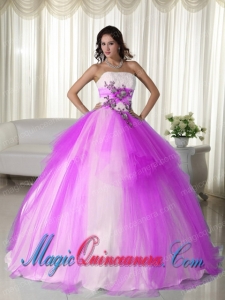 Ball Gown Strapless Floor-length Tulle Beading Pretty Quinceanera Dress in Hot Pink