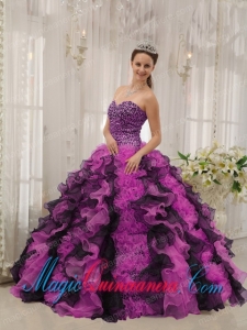 Multi-colored Ball Gown Sweetheart Floor-length Organza Beading Pretty Quinceanera Dress