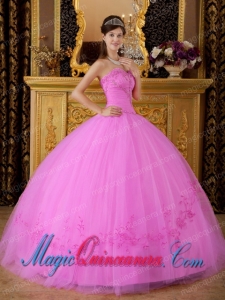 Pink Ball Gown Sweetheart Floor-length Tulle Appliques Spring Quinceanera Dress