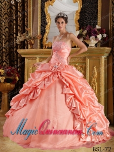 Watermelon Ball Gown With Taffeta and Tulle Beading Sweet 15 Quinceanera Dresses