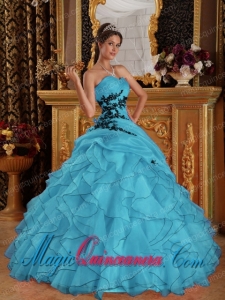 Aqua Blue Ball Gown Sweetheart With Organza Appliques Sweet 15 Quinceanera Dresses
