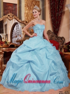 Blue Ball Gown Strapless Elegant Appliques Quinceanera Dress