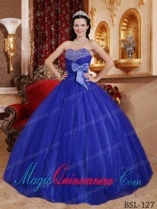 Blue Ball Gown Sweetheart Floor-length Tulle and Tafftea Beading The Brand New Sweet 15 Gowns