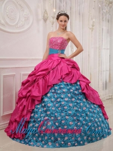 Coral Red and Blue Ball Gown Strapless Floor-length Beading Spring Quinceanera Dress