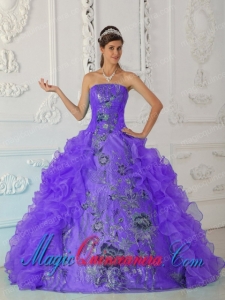 Exquisite Ball Gown Strapless Floor-length Embroidery Purple Spring Quinceanera Dress