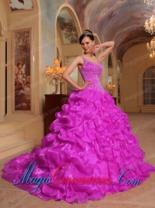 Fuchsia Ball Gown Spaghetti Straps Floor-length Organza Embroidery Spring Quinceanera Dress