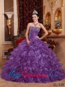 Lavender Ball Gown Strapless Floor-length Organza Beading Spring Quinceanera Dress