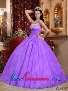 Lovely Lavender Ball Gown Strapless Floor-length Organza Appliques Sweet 15 Dresses