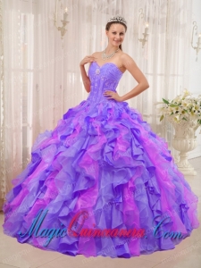 Multi-colored Ball Gown Sweetheart Floor-length Organza Appliques Spring Quinceanera Dress