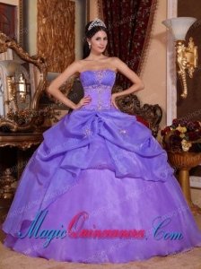 Purple Ball Gown Strapless Floor-length Organza Beading Spring Quinceanera Dress