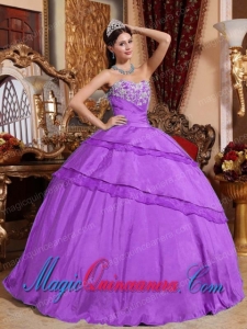 Purple Ball Gown Sweetheart Floor-length Taffeta Appliques Spring Quinceanera Dress