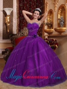 Purple Ball Gown Sweetheart Floor-length Tulle Beading Spring Quinceanera Dress