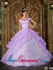 Lavender Ball Gown Off The Shoulder Floor-length Organza Appliques Popular Quinceanera Dresses