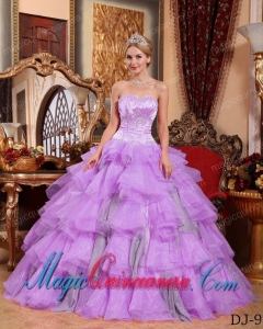 Lavender Ball Gown Sweetheart Floor-length Organza Beading Popular Quinceanera Dresses