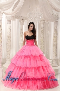 Watermelon Sweetheart Ball Gown Sweet 15 Quinceanera Dress with Beaded and Layers