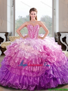 2015 New Style Beading and Ruffled Layers Multi Color Dresses for Quince