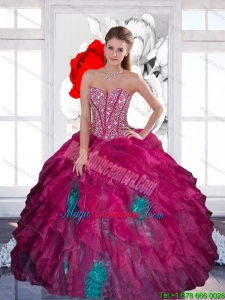 New Style Sweetheart Beading Multi Color 2015 Quinceanera Dress with Ruffles