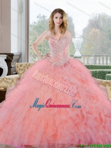 2015 New Style Beading and Ruffles Sweetheart Quinceanera Gown