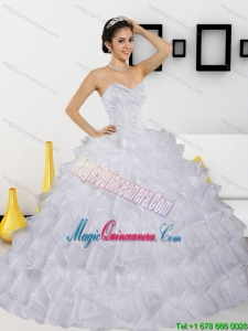 New Style Beading and Ruffled Layers White Quinceanera Dresses for 2015