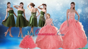 Beading Sweetheart 2015 Watermelon Quinceanera Dress and Strapless Knee Length Prom Dresses and Watermelon Halter Top Litter Girl Dress