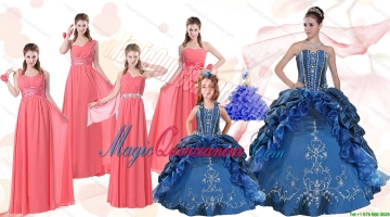 Elegant Ruffles and Embroidery Quinceanera Gown and Watermelon Long Prom Dresses and Embroidery Litter Girl Dress