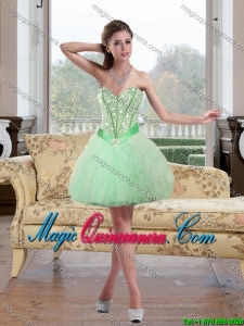 2015 Discount Beading and Ruffles Dama Dresses in Apple Green