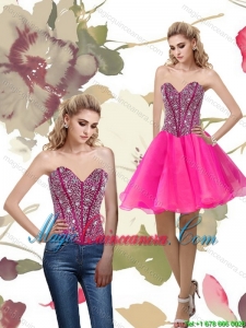 2015 New Arrival A Line Hot Pink Dama Dresses with Beading