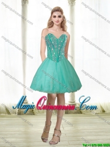 Discount 2015 Beading and Appliques Sweetheart Dama Dresses in Turquoise