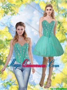 Discount 2015 Beading and Appliques Sweetheart Dama Dresses in Turquoise