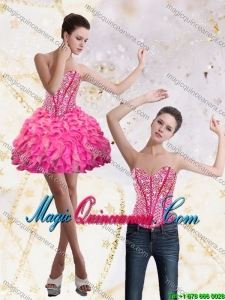 Discount 2015 Sweetheart Mini Length Dama Dresses with Beading and Ruffles