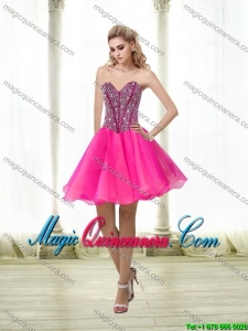 Discount A Line Beading Sweetheart Dama Dresses in Hot Pink