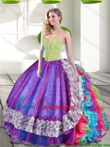 Gorgeous Multi Color Sweetheart Beading and Ruffles 2015 Quinceanera Dresses